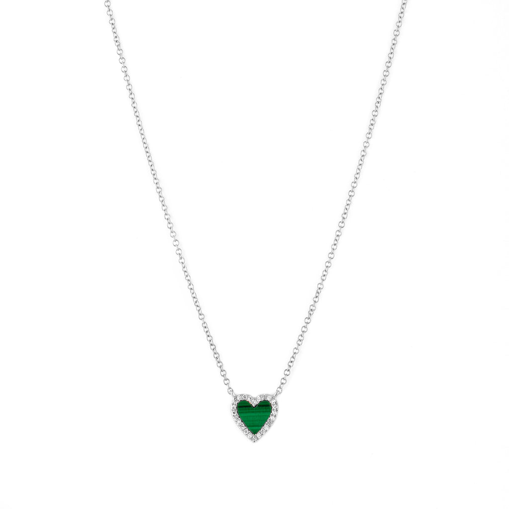14k gold diamond malachite heart necklace