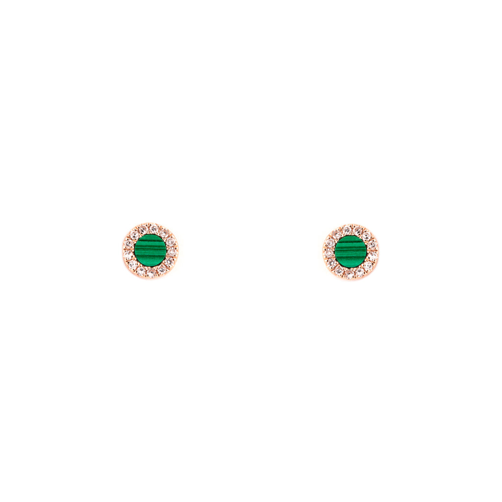 14k gold diamond malachite round studs