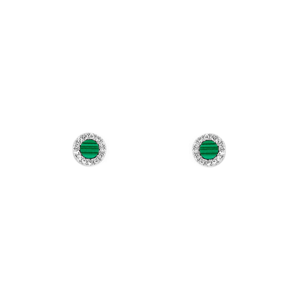 14k gold diamond malachite round studs