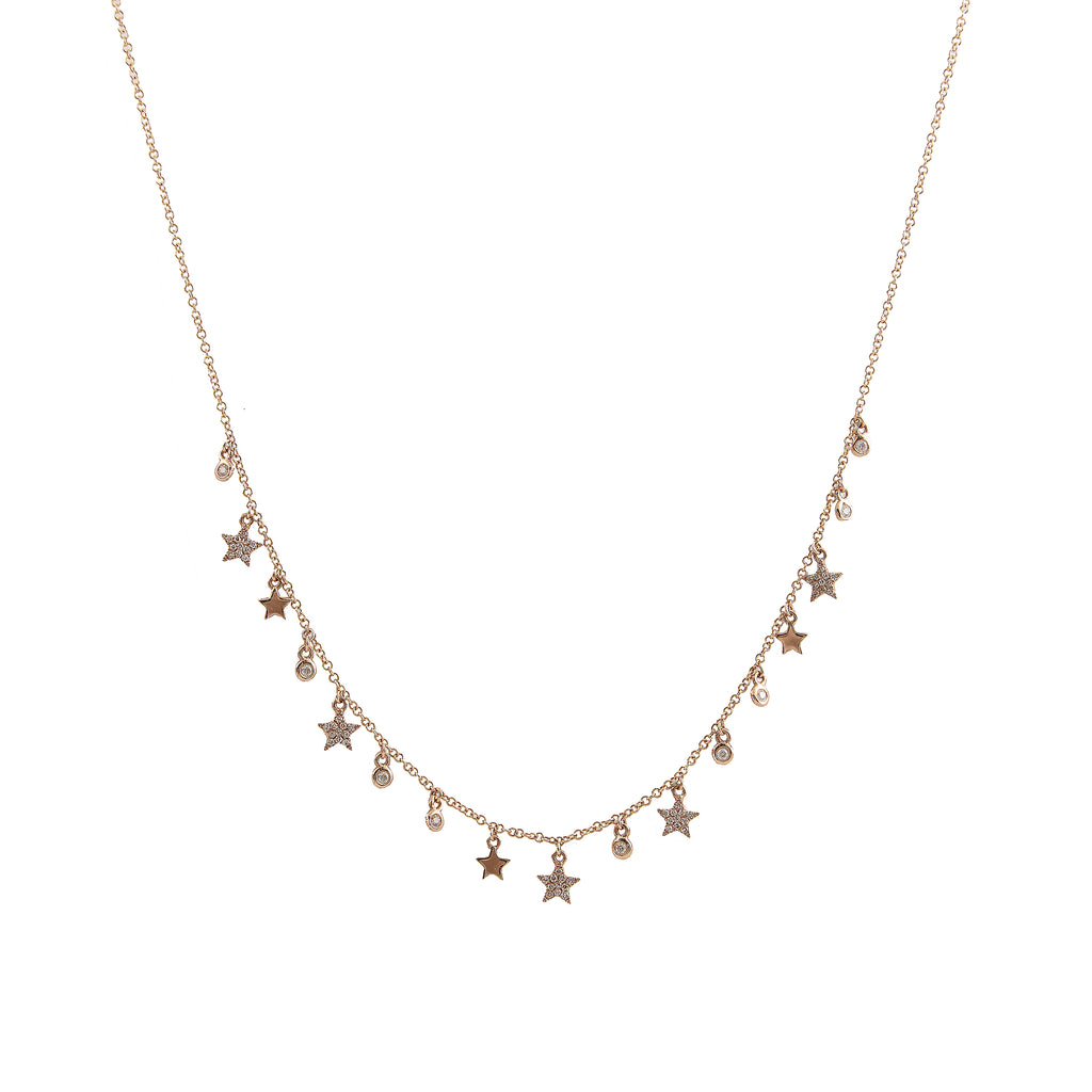 14k gold diamond mini star and bezel necklace