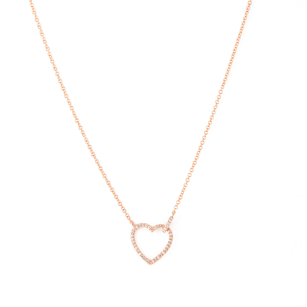 14k gold diamond open heart with diamond jumpring necklace