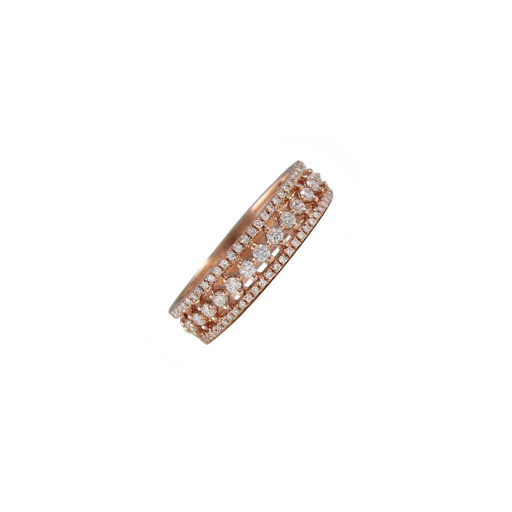 14k rose gold round diamond border ring