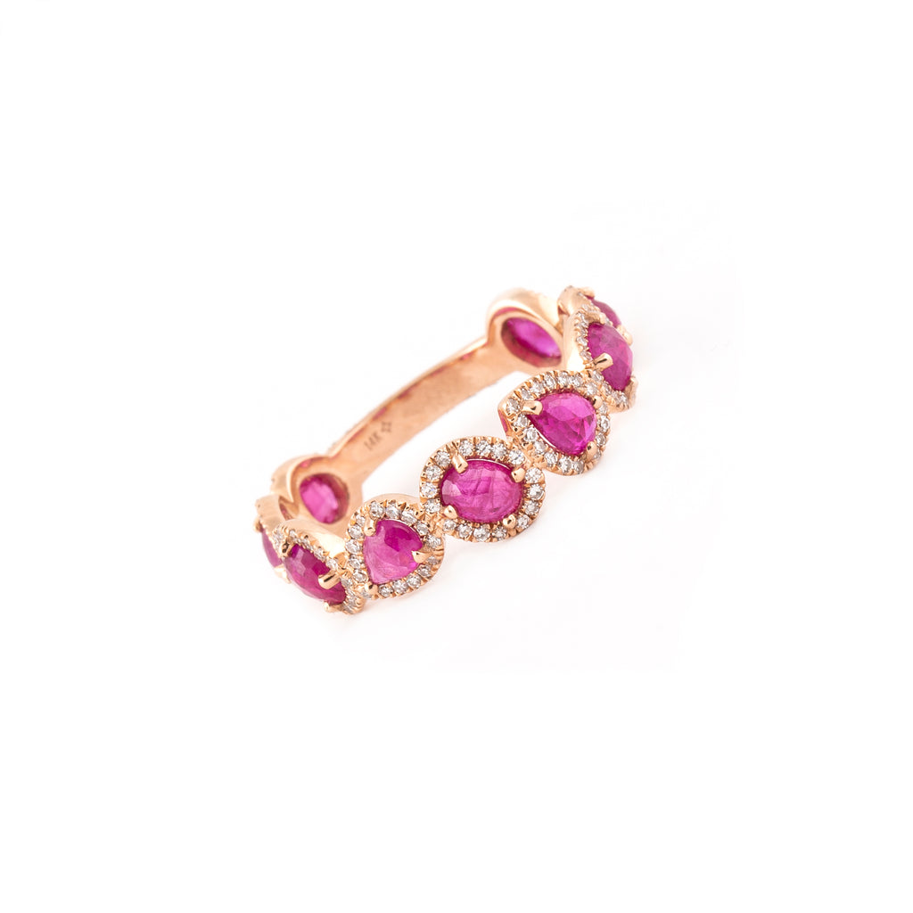 14k rose gold diamond sliced ruby band - size 7