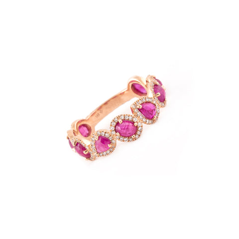 14k gold diamond sliced ruby band