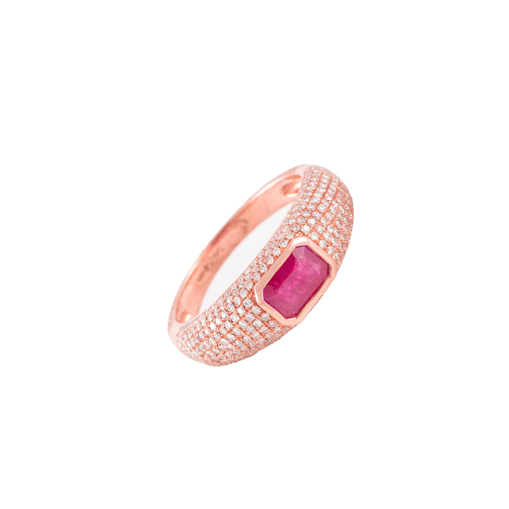 14k rose gold diamond ruby bubble ring - size 6