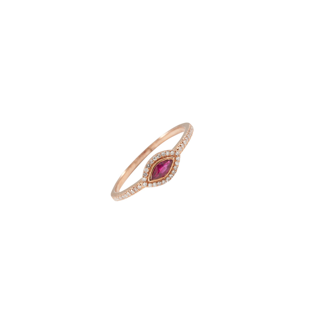 14k rose gold diamond ruby marquis ring - size 6