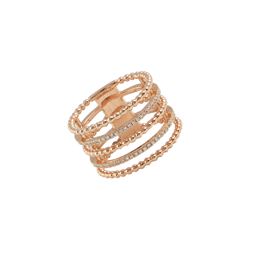 14k rose gold diamond 5 row shot bead band