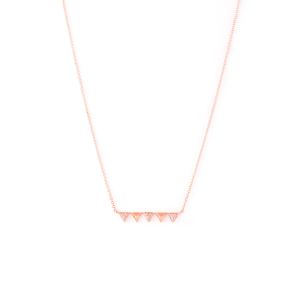14k rose gold diamond triangle pyramid bar necklace
