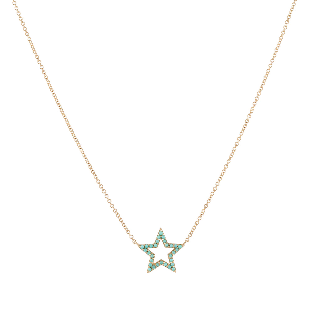 14k yellow gold turq open star necklace