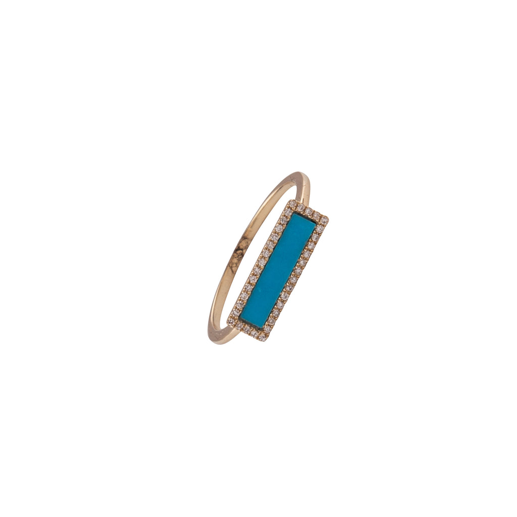 14k yellow gold and diamond turquoise ring