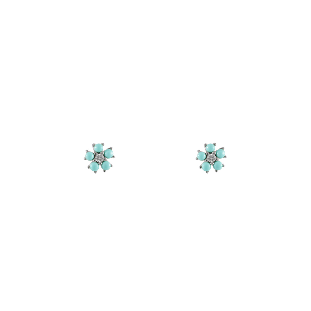 14k gold diamond turq flower earrings