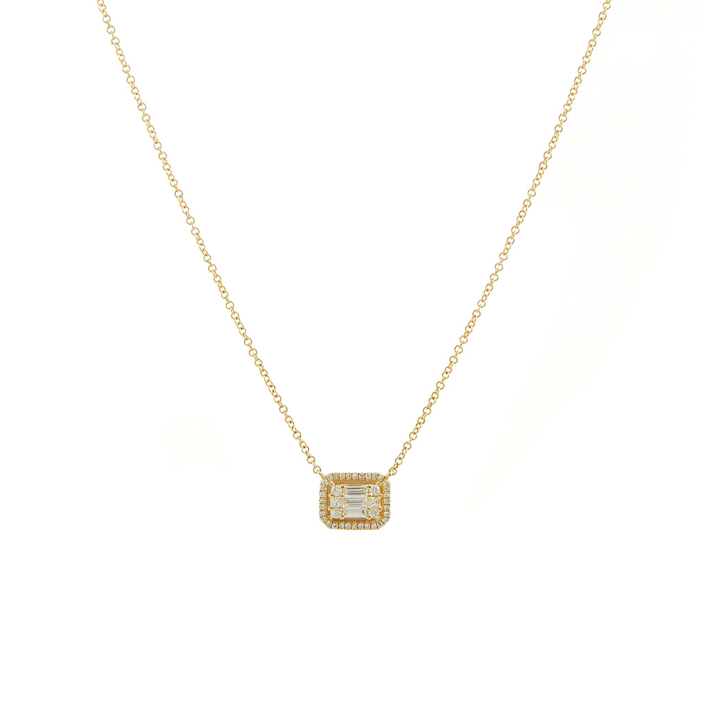 14k gold fancy diamond baguette necklace