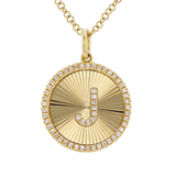 14k yellow gold diamond fluted disc initial necklace