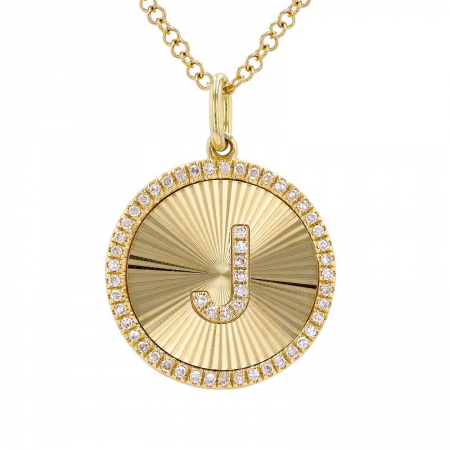 14k yellow gold diamond fluted disc initial necklace