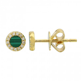 14k gold diamond malachite round studs