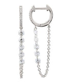 14k gold diamond huggies with floating diamond chain drop