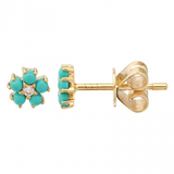 14k gold diamond turq flower earrings
