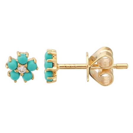14k gold diamond turq flower earrings