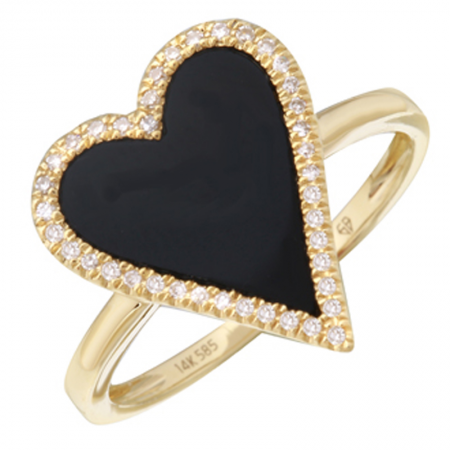 14k gold diamond black onyx heart ring