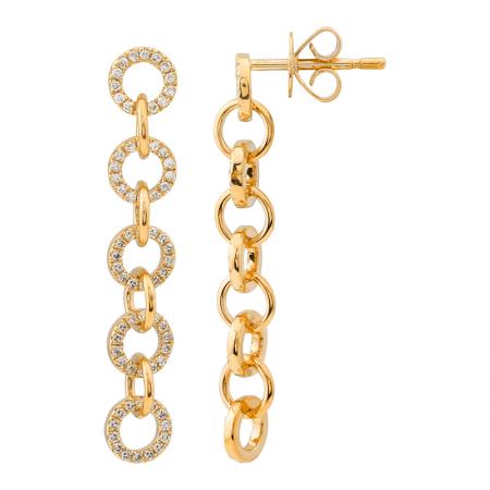 14k gold diamond round drop link earrings