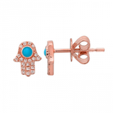 14k yellow gold diamond turq hamsa studs