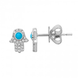 14k yellow gold diamond turq hamsa studs