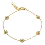 14k ruby diamond flower bracelet