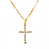 14k gold bezel set diamond cross necklace