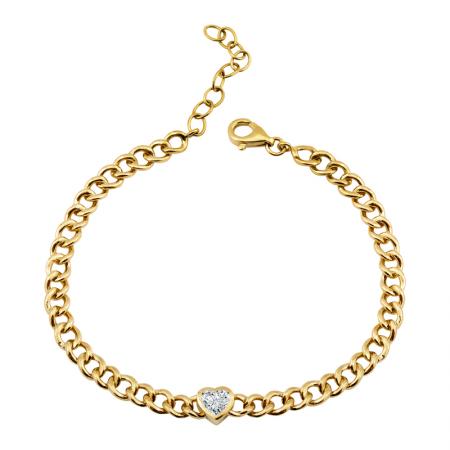 14k yellow gold bezel set white topaz heart bracelet