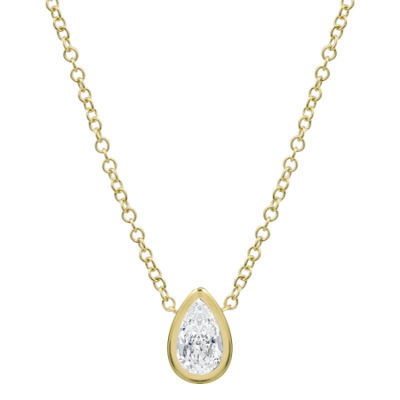 14k gold diamond pear shape bezel necklace