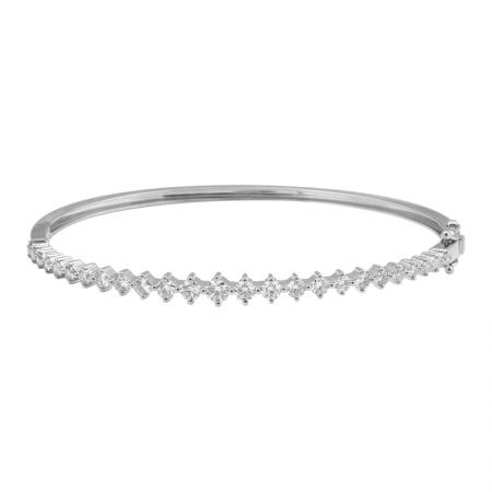 14k white gold shared prong graduated diamond shape bangle