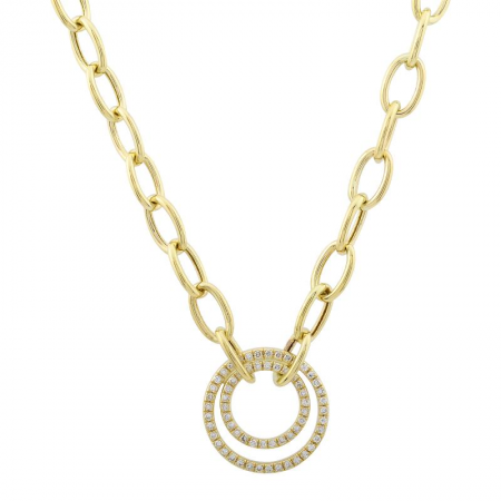 14k yellow gold diamond double circle link necklace