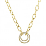 14k yellow gold diamond double circle link necklace