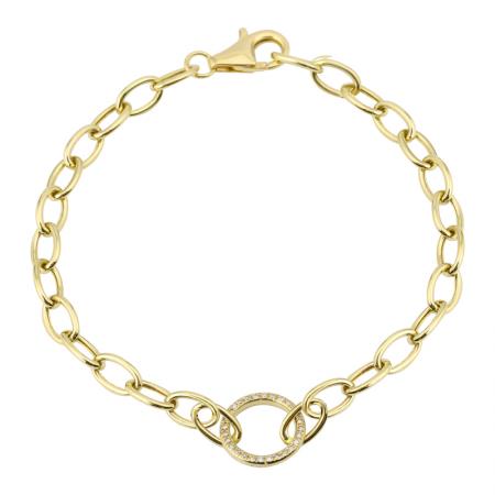 14k gold diamond open circle paperclip chain bracelet