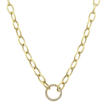 14k yellow gold diamond circle chain link necklace