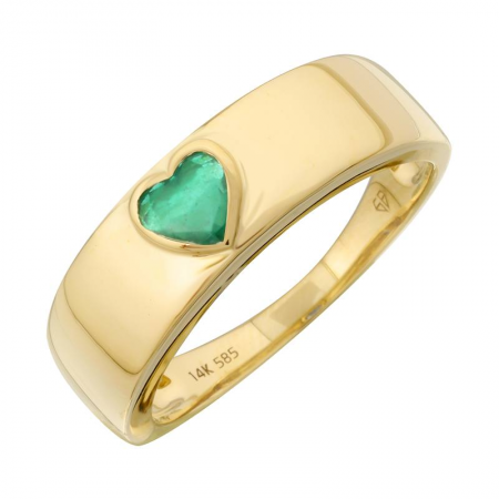 14k gold emerald heart cigar band ring