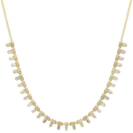 14k gold diamond baguette drop necklace