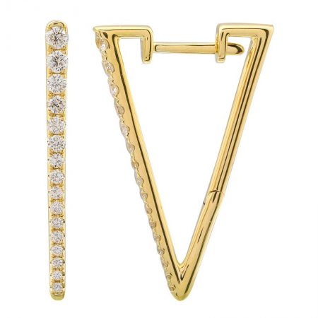 14k gold diamond triangle shaped hoops