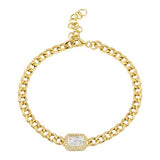 14k yellow gold diamond white topaz emerald cut chain bracelet