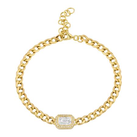 14k yellow gold diamond white topaz emerald cut chain bracelet