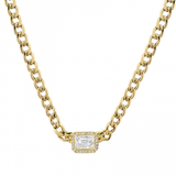 14k yellow gold and white topaz and diamond cuban chain link necklace