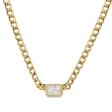 14k yellow gold and white topaz and diamond cuban chain link necklace