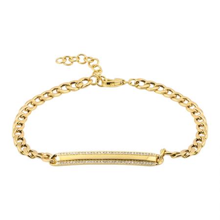 14k gold diamond ID bar chain link bracelet