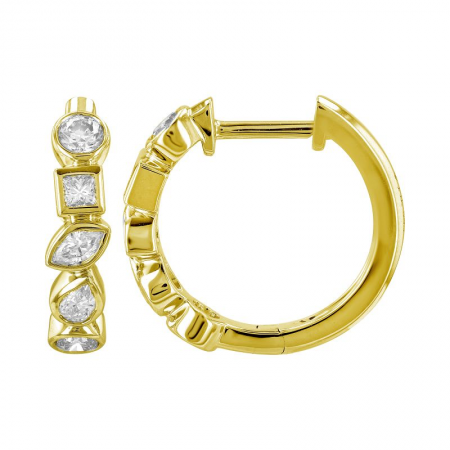 14k gold bezel set multi shape diamond huggies