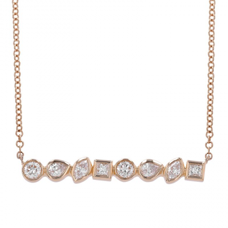 14k gold and diamond bezel set multi shape necklace