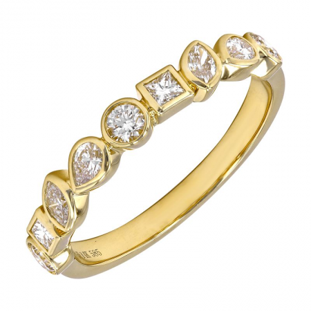 14k gold bezel set multi shape diamond ring