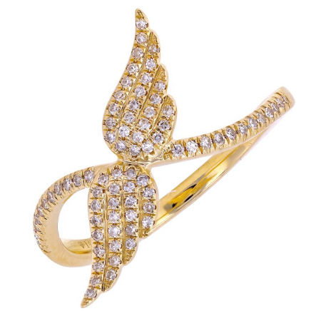 14k yellow gold diamond angel wings ring
