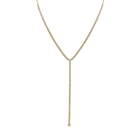 14k gold crown prong diamond tennis Y chain necklace