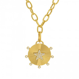 14k yellow gold fluted diamond spiked disk star necklace