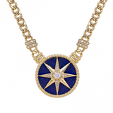 14k yellow gold lapis compass cuban link chain diamond necklace